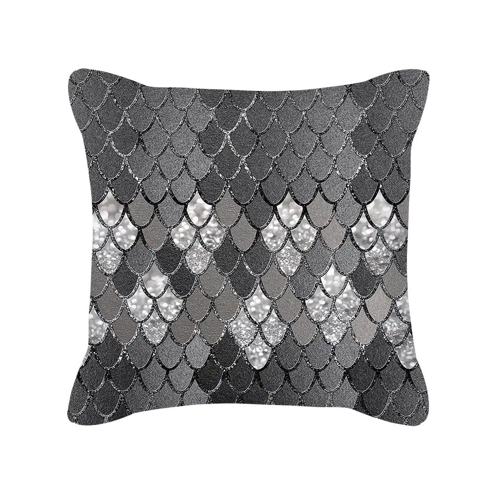 Silver Grey Geometric Print Peach Skin Throw Pillow
