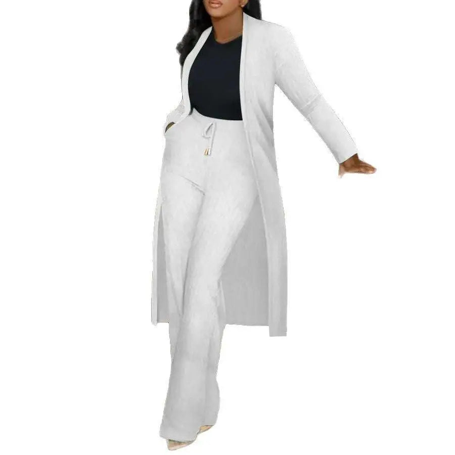 Long Cardigan Sunken Stripe Wide Leg Pants Set
