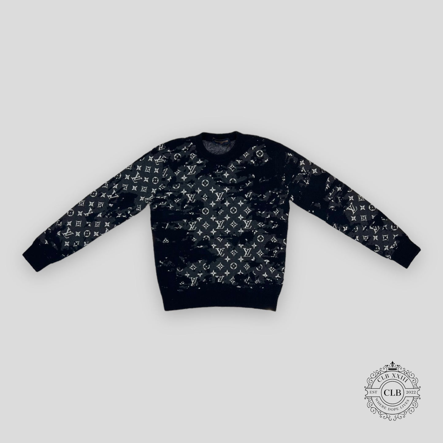 Louis Vuitton Distressed Flock Monogram Sweater in Navy