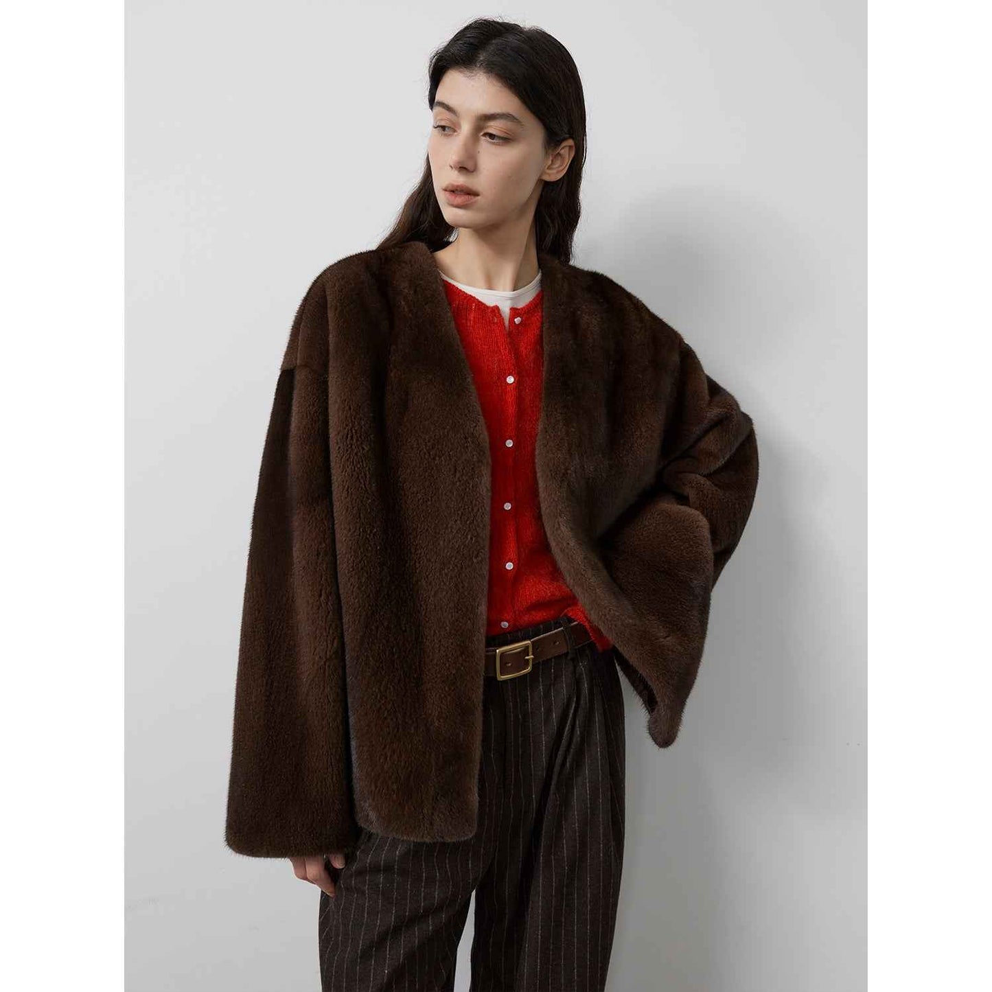 Louvre Mink V-Neck Jacket