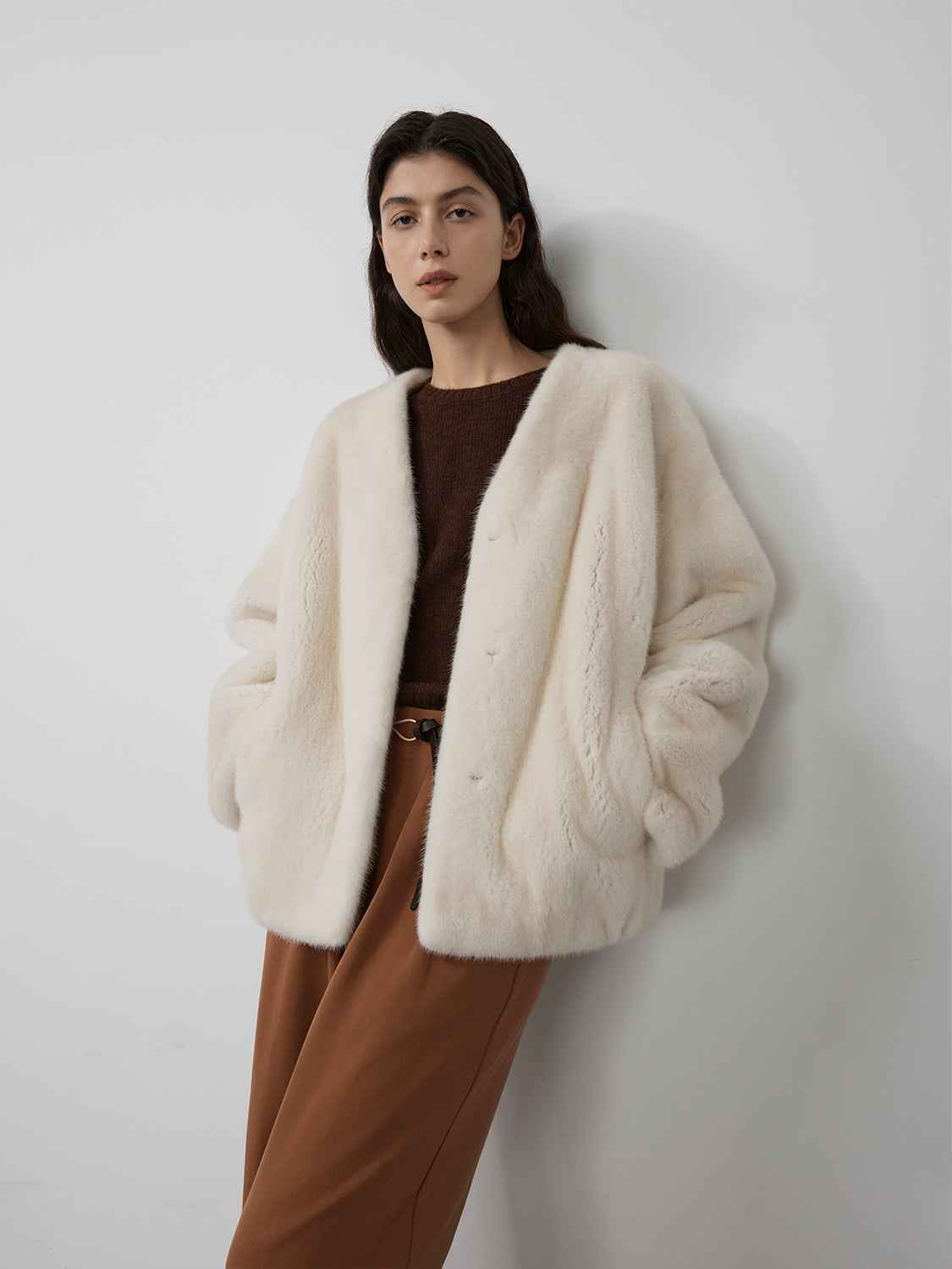 Louvre Mink V-Neck Jacket