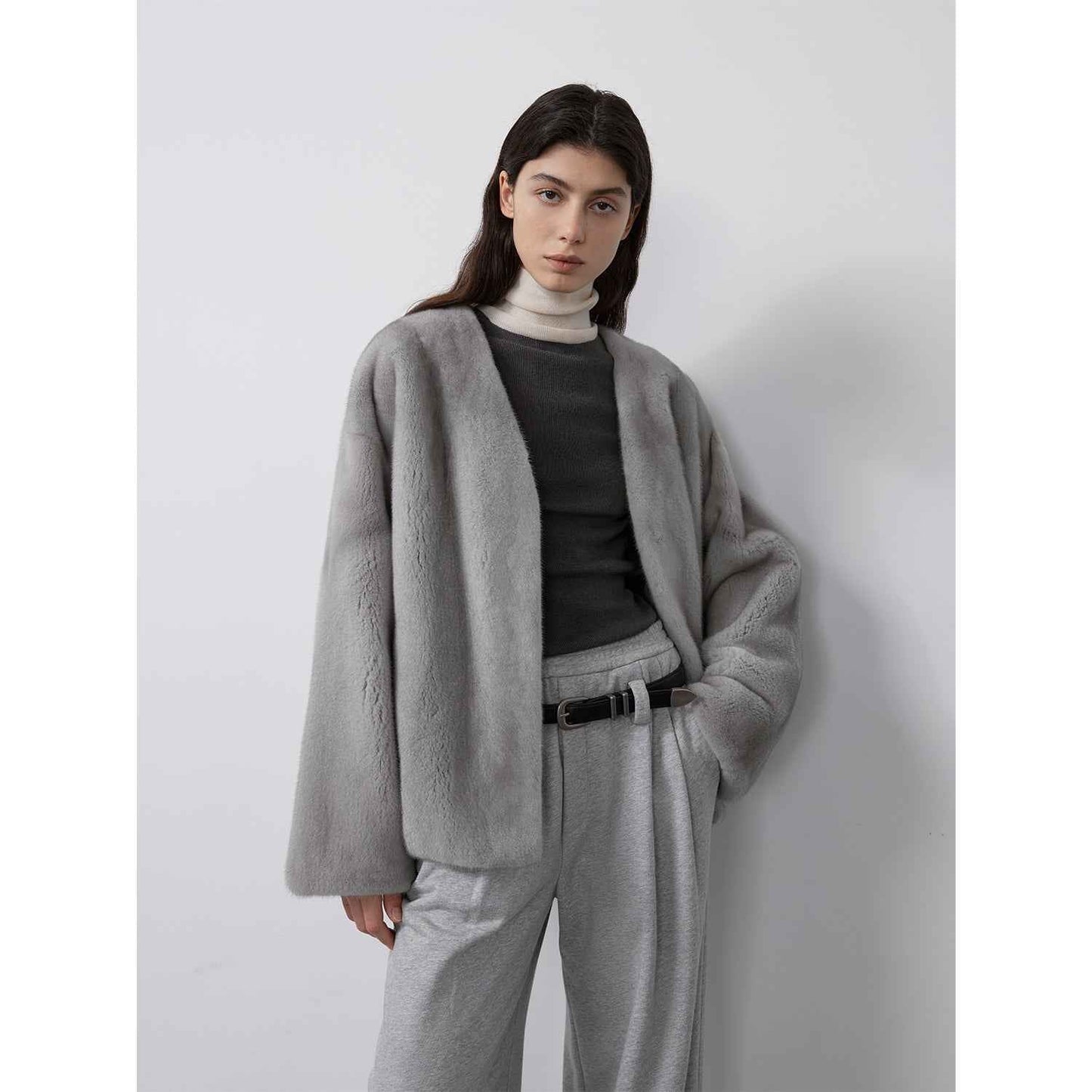 Louvre Mink V-Neck Jacket
