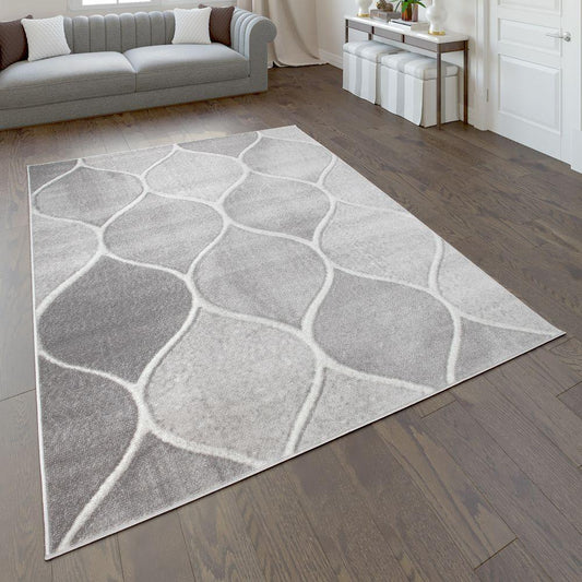 Low-Pile Rug Oriental Design in various gray Tones-0