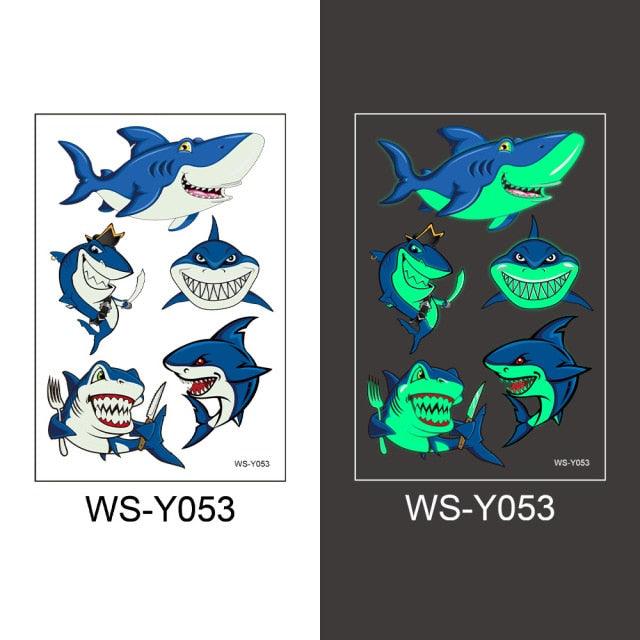 Luminous Tattoo Stickers Temporary Animal Tattoos Glow Paste on Face Arm Leg Fluorescent Waterproof Fake Tattoo For Kids Girls