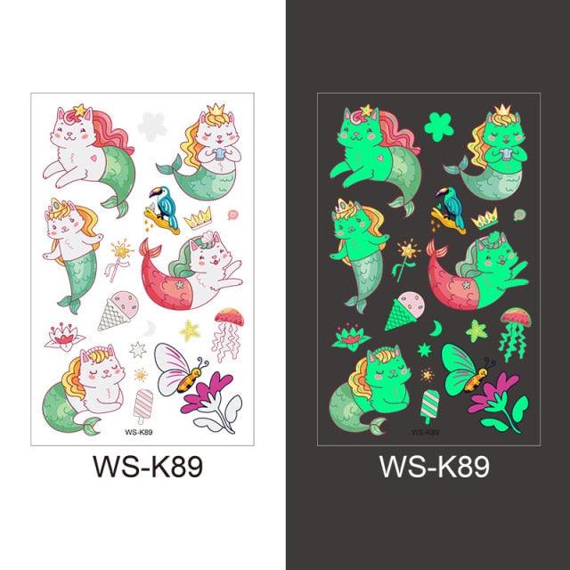 Luminous Tattoo Stickers Temporary Animal Tattoos Glow Paste on Face Arm Leg Fluorescent Waterproof Fake Tattoo For Kids Girls