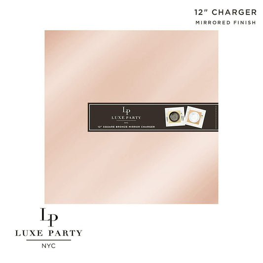 12" Rose Gold Square Light Weight Mirror Charger Plate