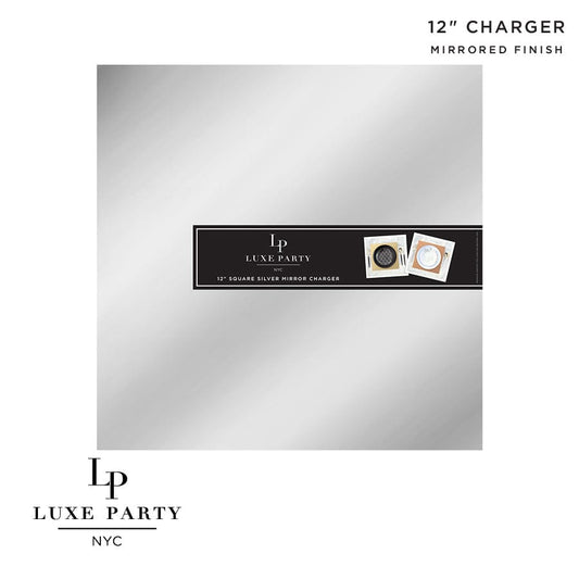 12" Silver Square Light Weight Mirror Charger Plate