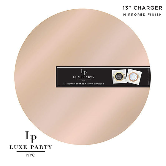 13" Rose Gold Round Light Weight Mirror Charger Plate