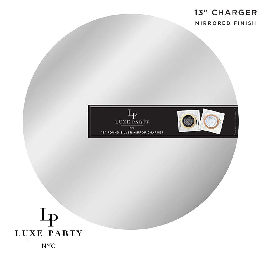 13" Silver Round Light Weight Mirror Charger Plate
