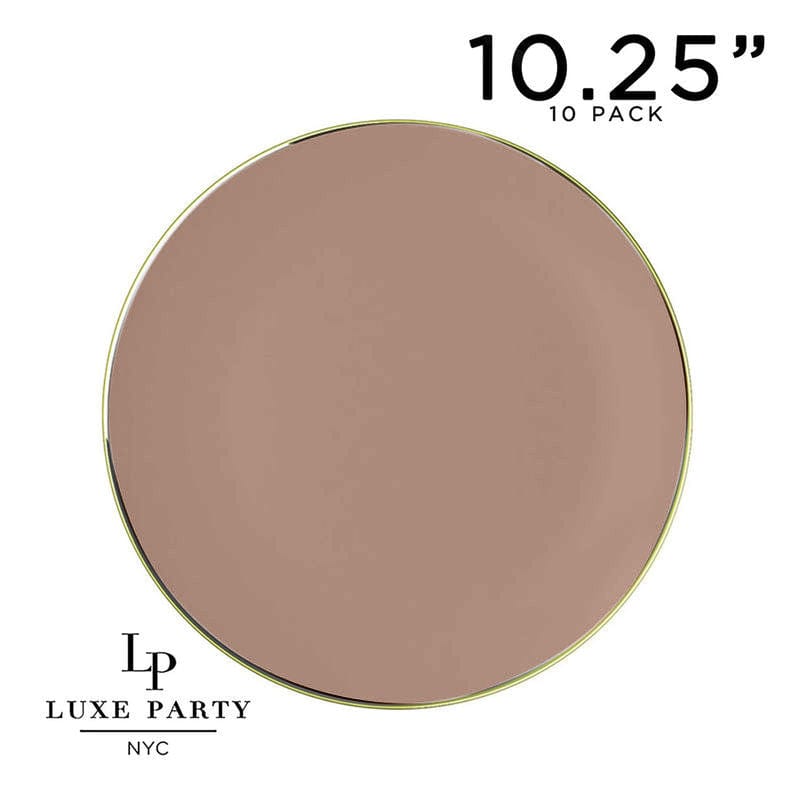 Round Clay Beige and Gold Plastic Plates | 10 Pack