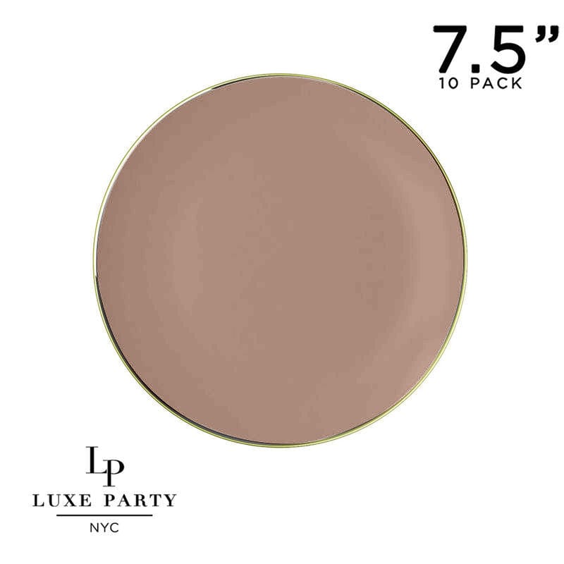 Round Clay Beige and Gold Plastic Plates | 10 Pack