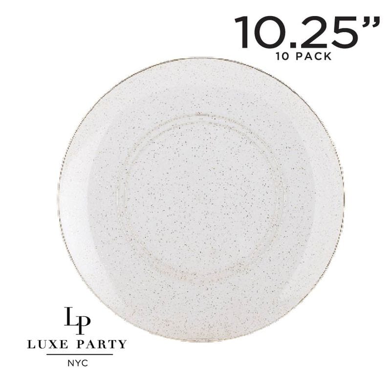 Round Clear and Gold Glitter Plastic Plates | 10 Pack