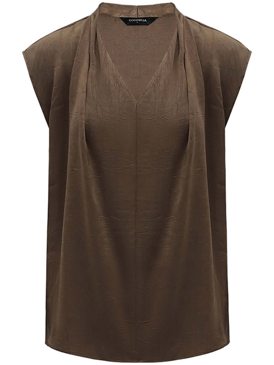 Luxurious Brown Satin Sleeveless V-Neck Top-3