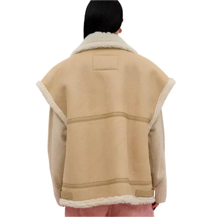 Camel Shearling Leather Vest-2