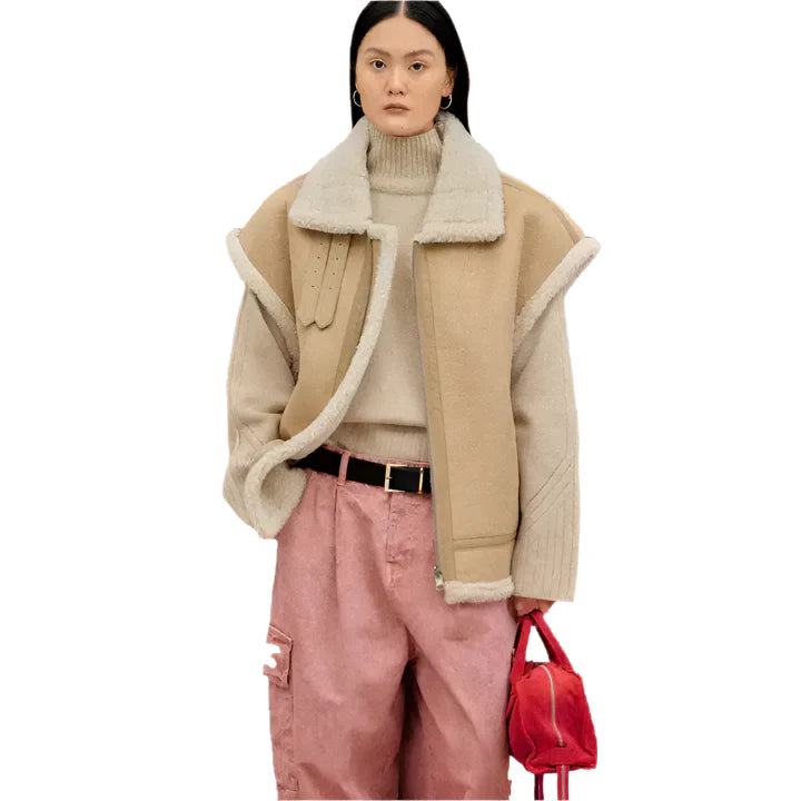 Camel Shearling Leather Vest-1