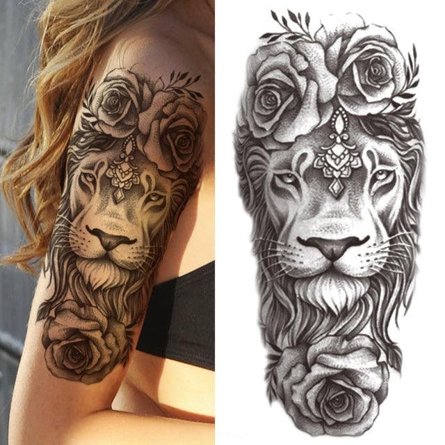 Luxury Black Forest Tiger Wolf Tattoo Sticker Temporary Tattoo Animals Colorful Big Tattoo Stickers For Mens Womens
