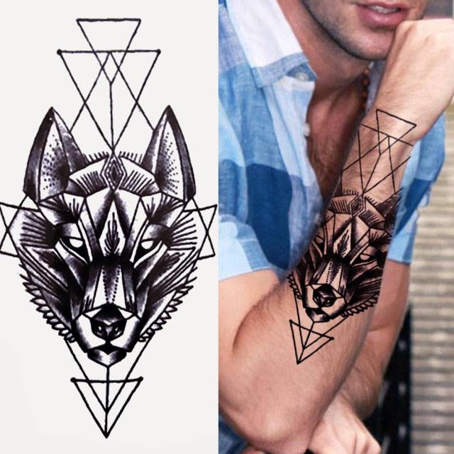 Luxury Black Forest Tiger Wolf Tattoo Sticker Temporary Tattoo Animals Colorful Big Tattoo Stickers For Mens Womens