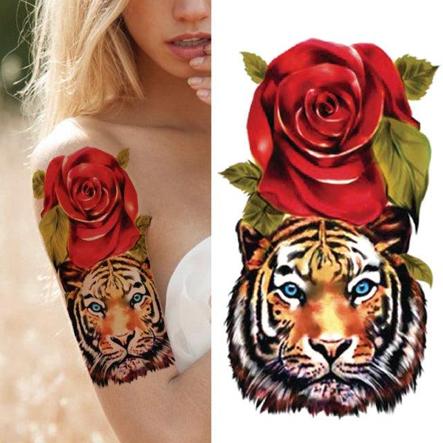 Luxury Black Forest Tiger Wolf Tattoo Sticker Temporary Tattoo Animals Colorful Big Tattoo Stickers For Mens Womens