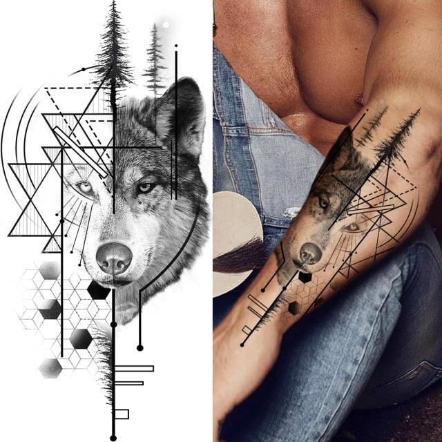 Luxury Black Forest Tiger Wolf Tattoo Sticker Temporary Tattoo Animals Colorful Big Tattoo Stickers For Mens Womens