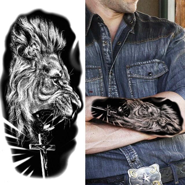 Luxury Black Forest Tiger Wolf Tattoo Sticker Temporary Tattoo Animals Colorful Big Tattoo Stickers For Mens Womens
