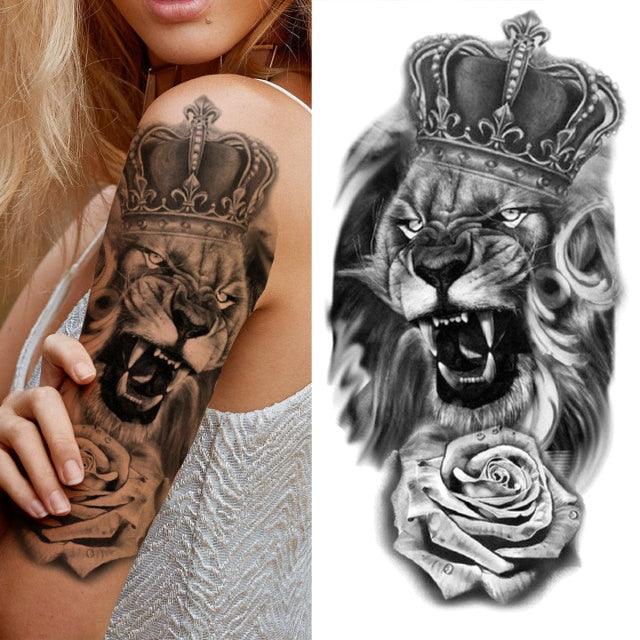 Luxury Black Forest Tiger Wolf Tattoo Sticker Temporary Tattoo Animals Colorful Big Tattoo Stickers For Mens Womens