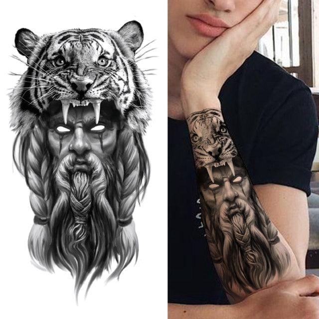 Luxury Black Forest Tiger Wolf Tattoo Sticker Temporary Tattoo Animals Colorful Big Tattoo Stickers For Mens Womens