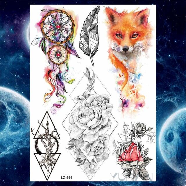 Luxury Colorful Flower Lavender Waterproof Temporary Tattoos Animals Arm Chest Tattoo Stickers Elegant Summer Style For Womens Mens
