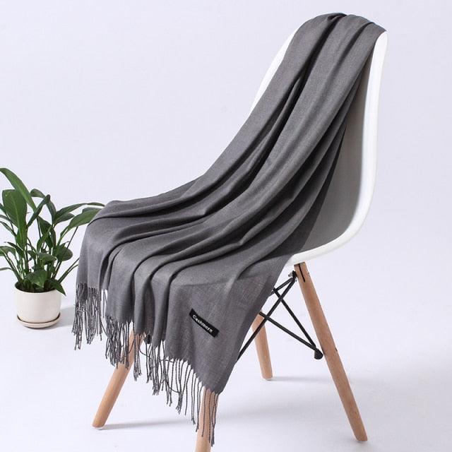 Luxury Fashion Winter Solid Colorful Soft Scarf Hijabs Tassels Long Warm Shawls Hijabs Lightweight Scarfs Scarves Cashmere Elegant Hijabs Scarves Wraps For Women
