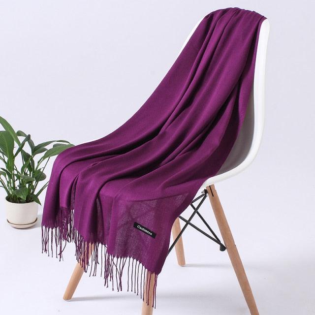 Luxury Fashion Winter Solid Colorful Soft Scarf Hijabs Tassels Long Warm Shawls Hijabs Lightweight Scarfs Scarves Cashmere Elegant Hijabs Scarves Wraps For Women