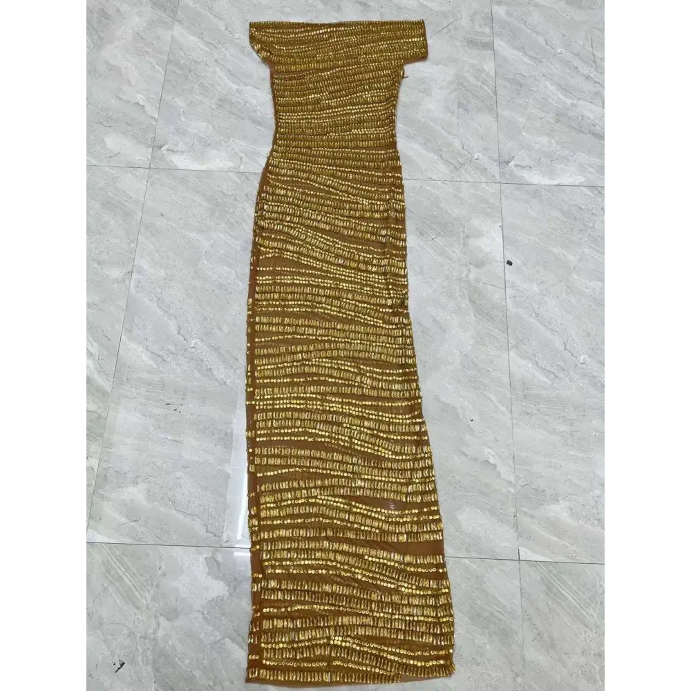Luxury Shiny Rhinestone Dress Gold Beaded Bodycon