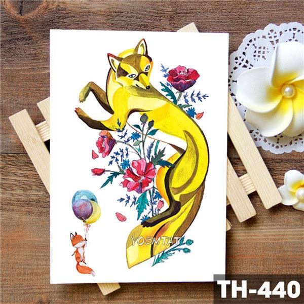 Luxury Waterproof Wolf Fox Temporary Watercolor Tattoo Sticker Modern 3D Animals Tattoos