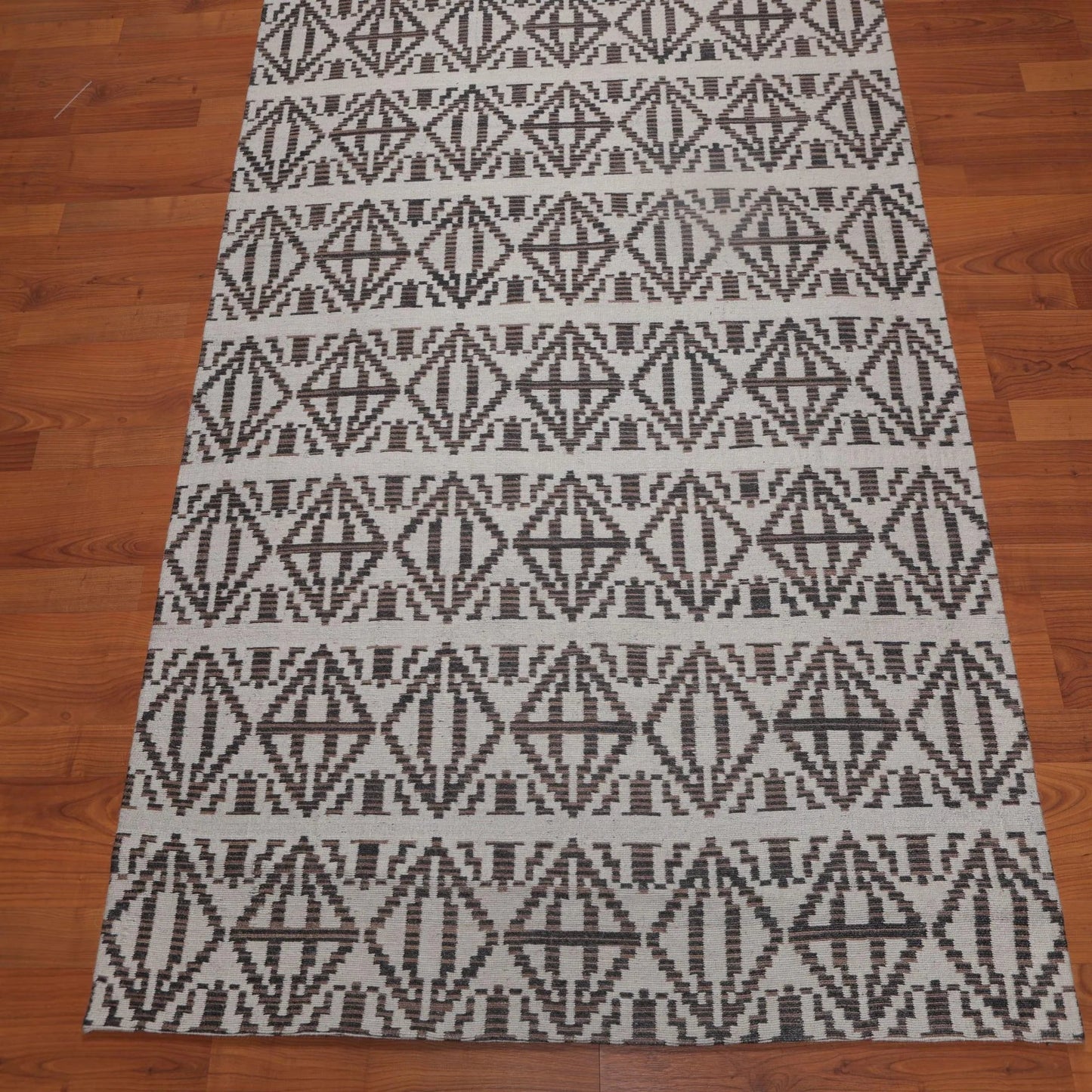 5' x 7' Handmade Geometric Graphic Wool Modern Flatweave Area Rug Beige-4