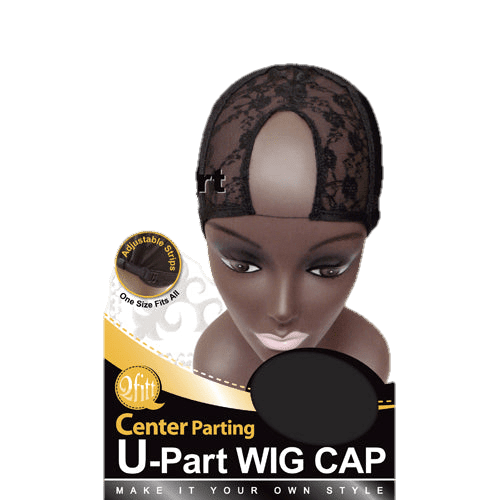 M & M U-PART WIG CAP CENTER PARTING BLACK-ADJUSTABLE STRIPS 5013