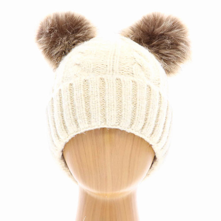 Macie Soft Cable Knit Double Faux Fur Pom Pom Beanie Hat Warm Knit Winter Hat