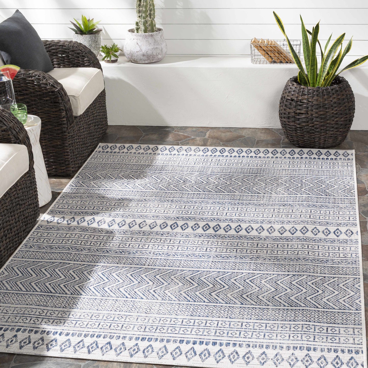 Madras Light Blue Green All Over Performance Area Rug-3