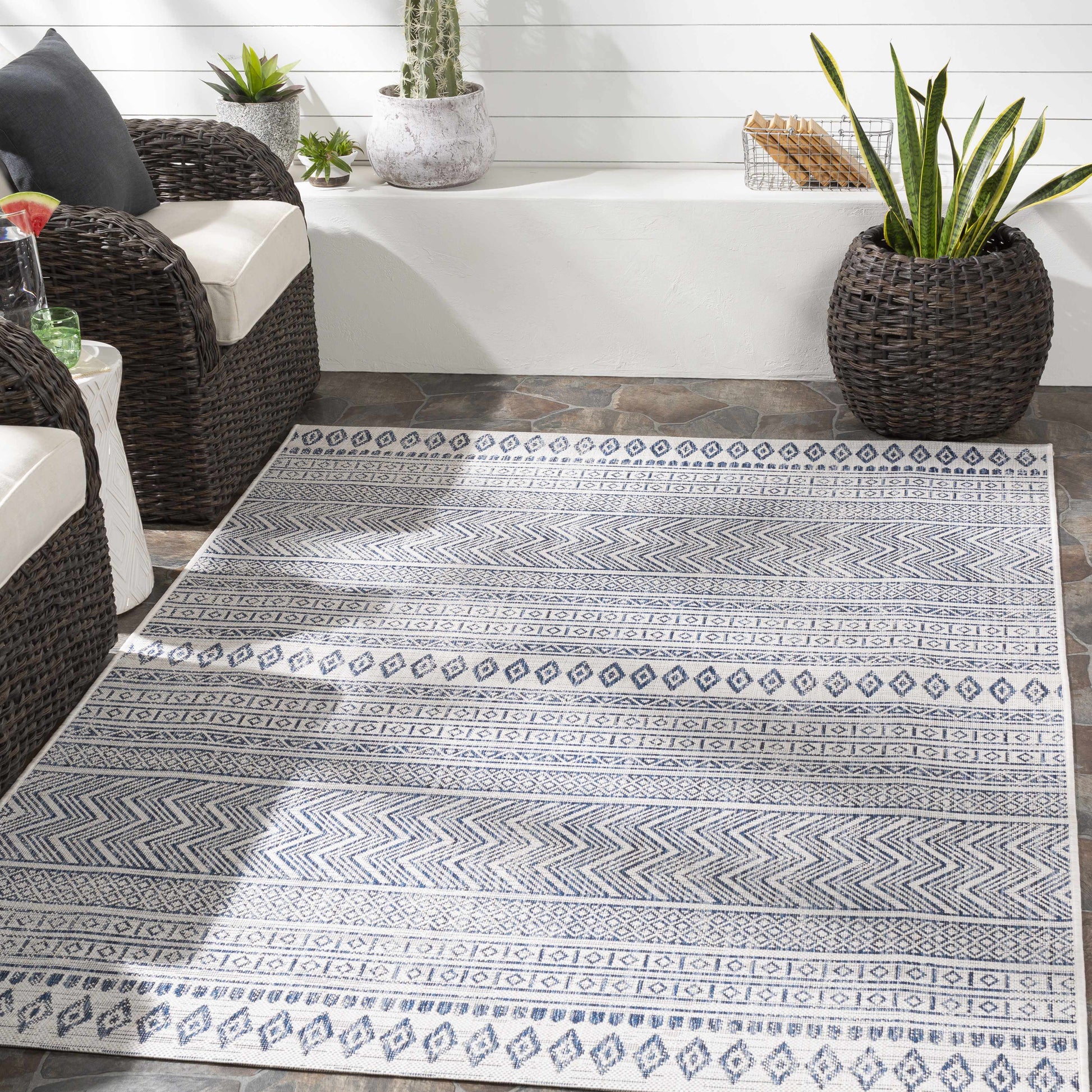Madras Light Blue Green All Over Performance Area Rug-3