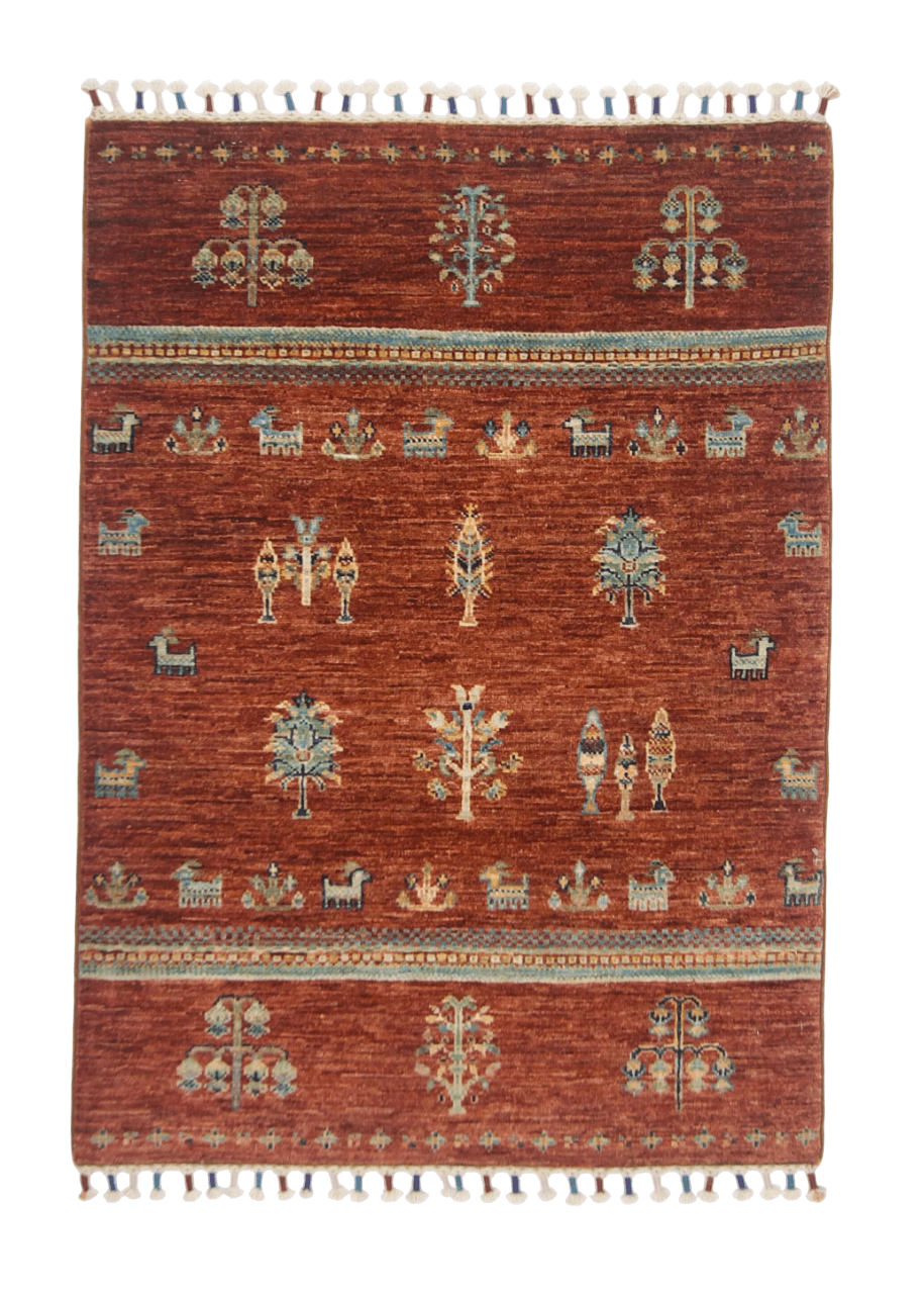 Afghan Gabbeh (2'08"x3'08") brown/teal-0