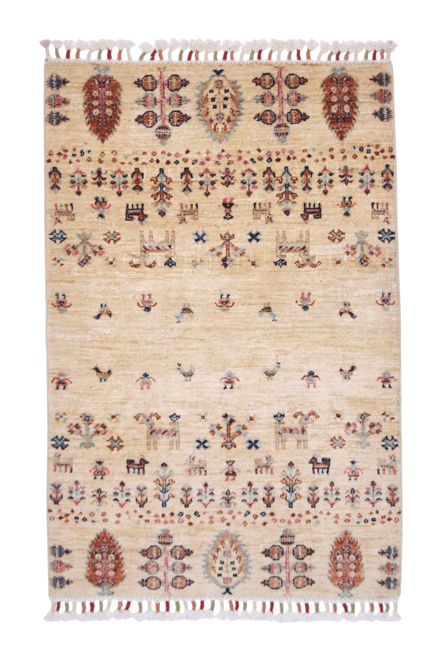 Afghan Gabbeh (2'08"x4'00") ivory/pastel-0