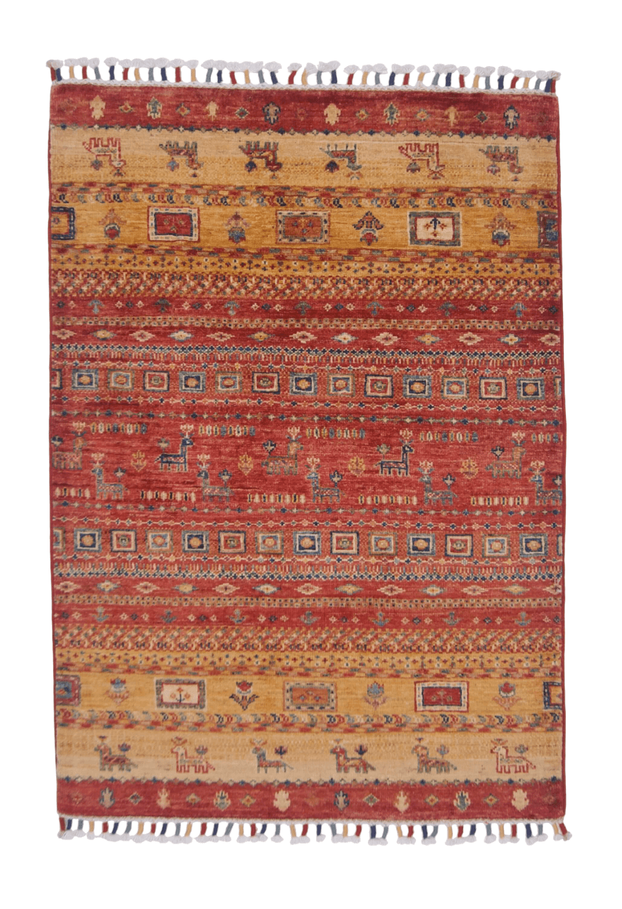 Afghan Khorjin-Gabbeh (2'08"x3'09") rust/gold-0