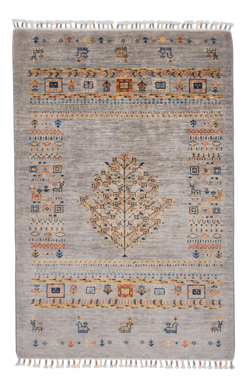 Afghan Tree of Life Gabbeh (3'03"x4'10") silver-0