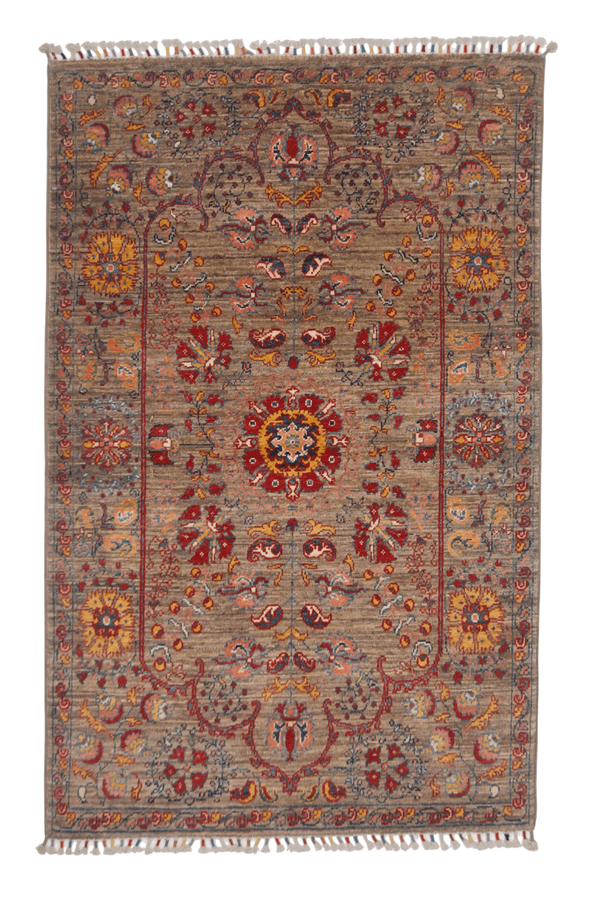 Afghan Khorjin - Suzani (3'02"x5'00") camel/red-0