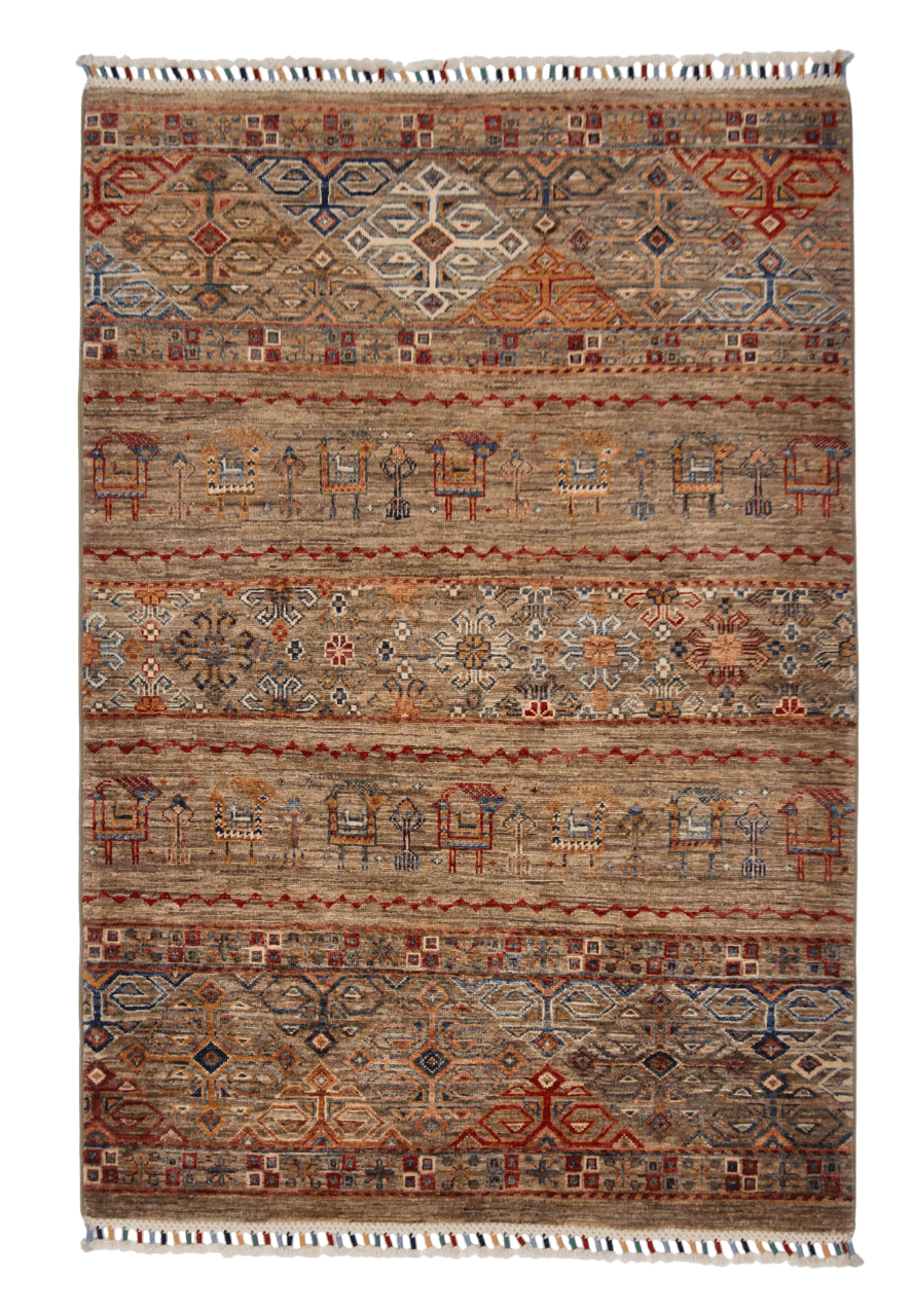 Afghan Khorjin (3'02"x4'08") camel/multicolor-0