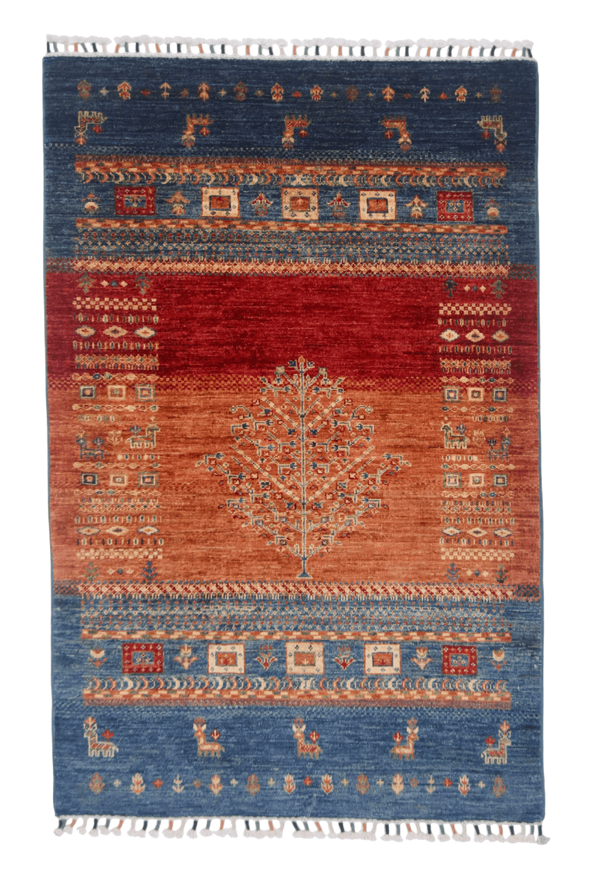 Afghan Tree of Life Gabbeh (3'04"x5'00") rust/blue-0