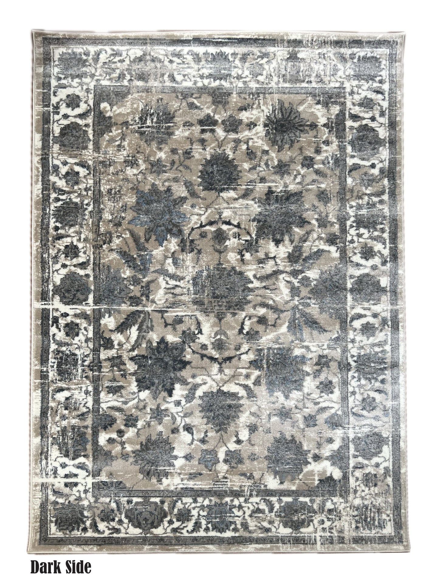 ROY's Home Navy Big Flower Area Rugs, Vintage Effect Lines-3