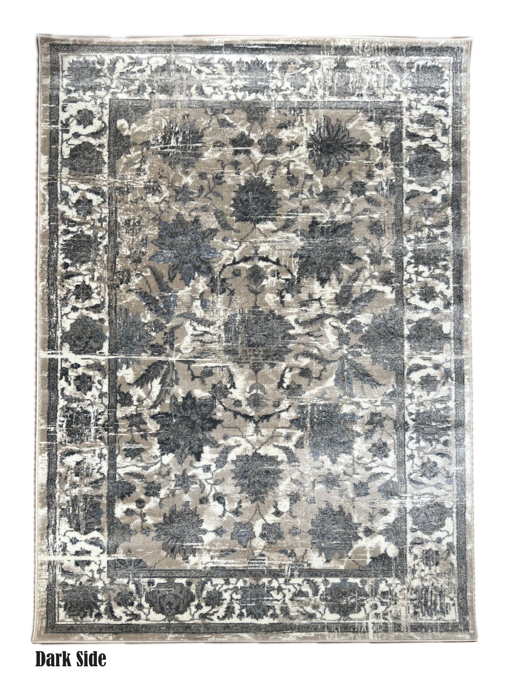 ROY's Home Navy Big Flower Area Rugs, Vintage Effect Lines-3