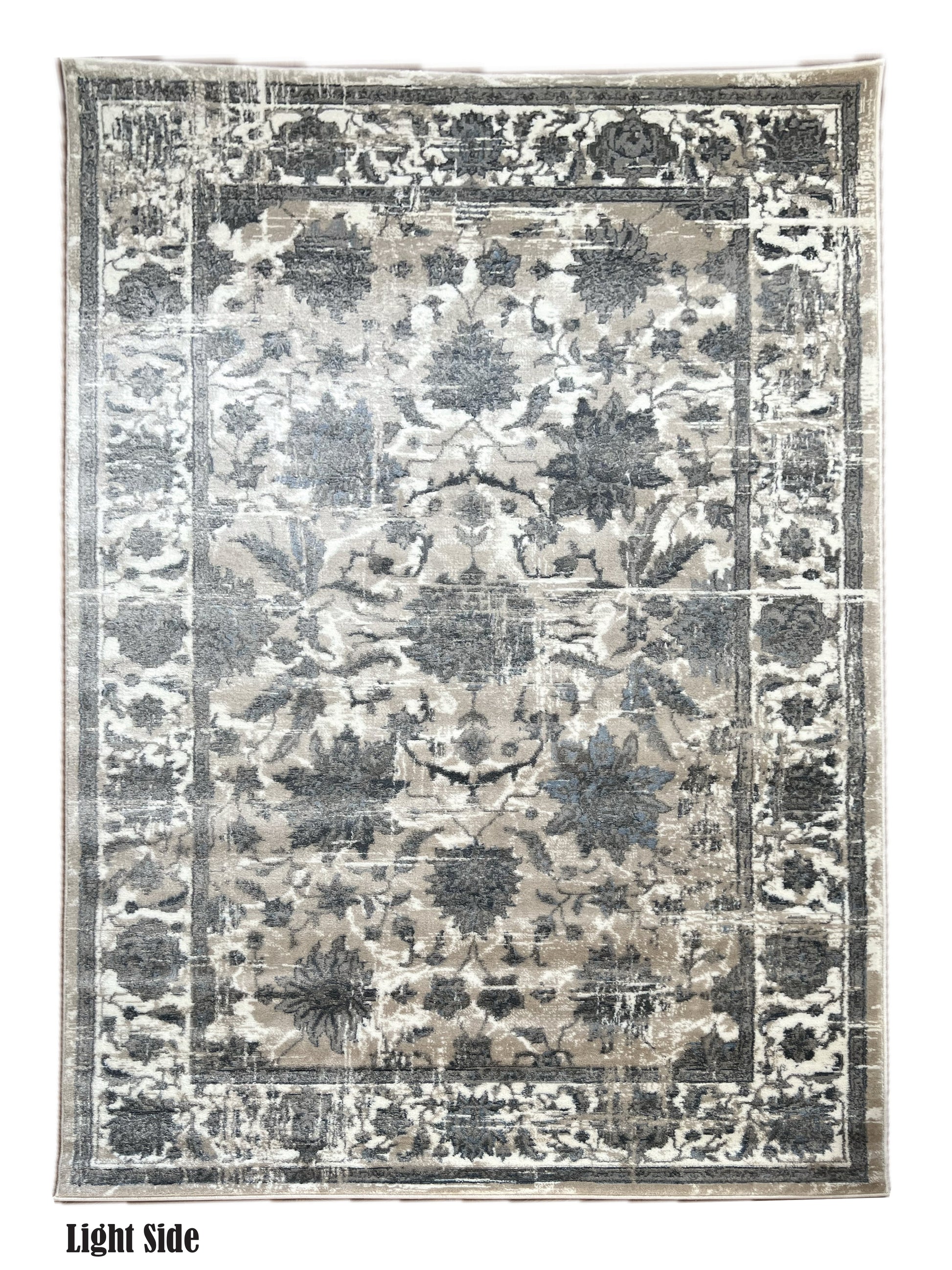 ROY's Home Navy Big Flower Area Rugs, Vintage Effect Lines-4