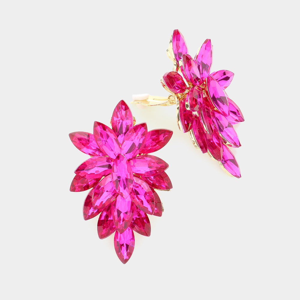 Marquise Crystal Cluster Clip on Evening Earrings