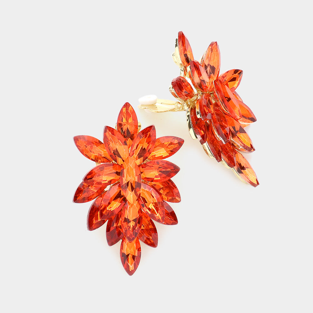 Marquise Crystal Cluster Clip on Evening Earrings