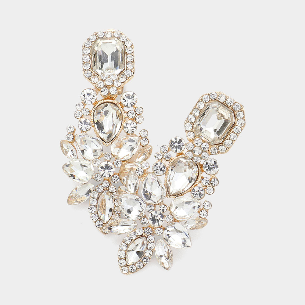 Marquise Square Stone Pointed Evening Clip On Earrings
