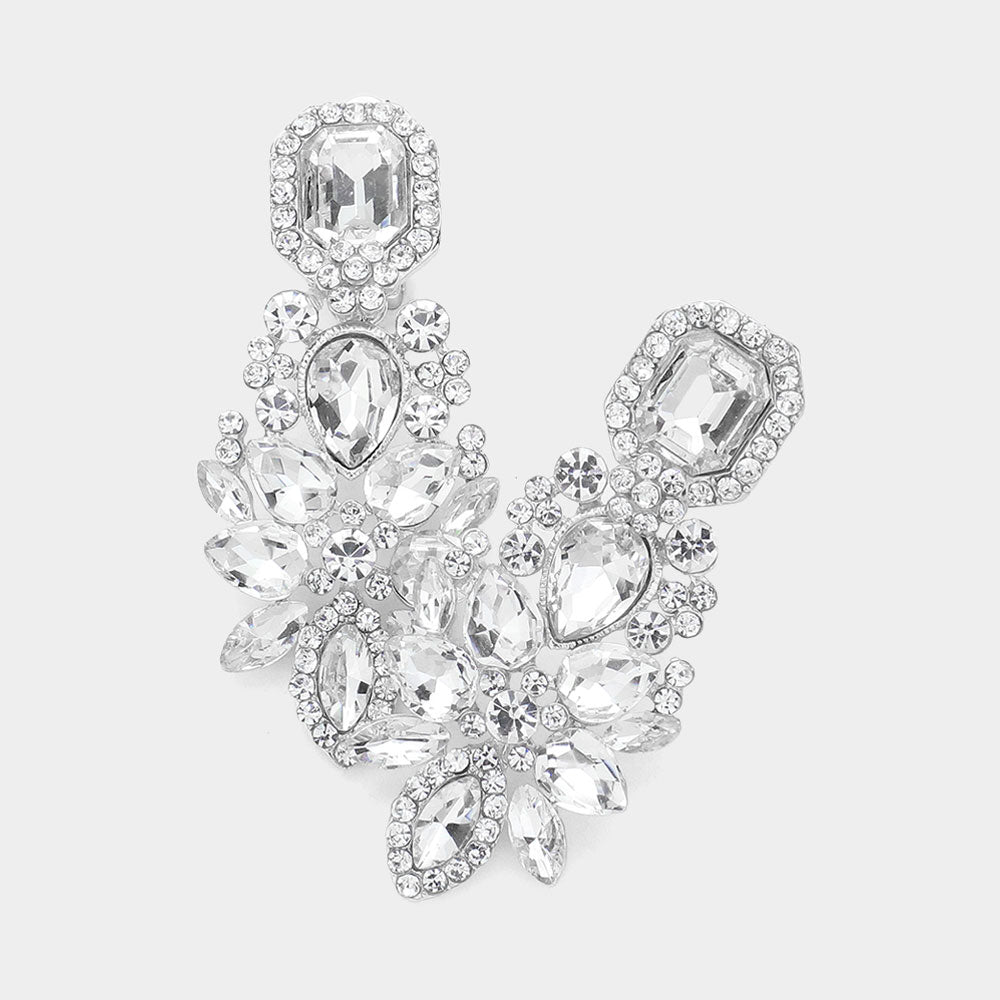 Marquise Square Stone Pointed Evening Clip On Earrings